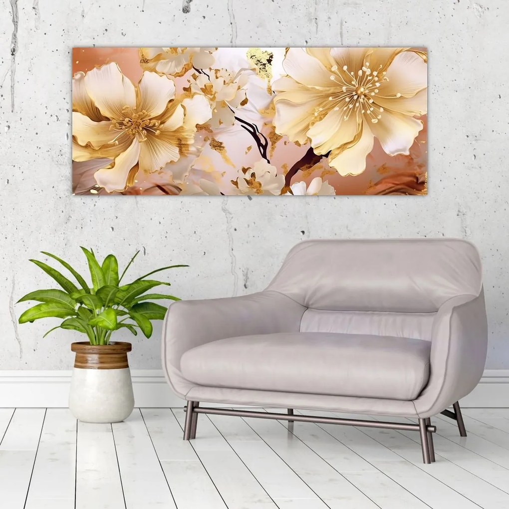 Tablou - Flori de aur (120x50 cm)