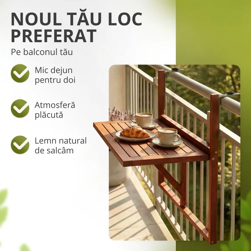 Masă suspendată pentru balcon HANS, 65x45x87cm, maro Casaria