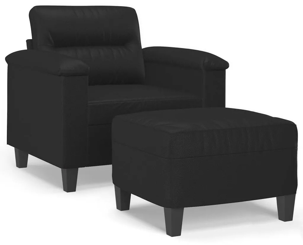 3153677 vidaXL Fotoliu canapea cu taburet, negru, 60 cm, piele ecologică