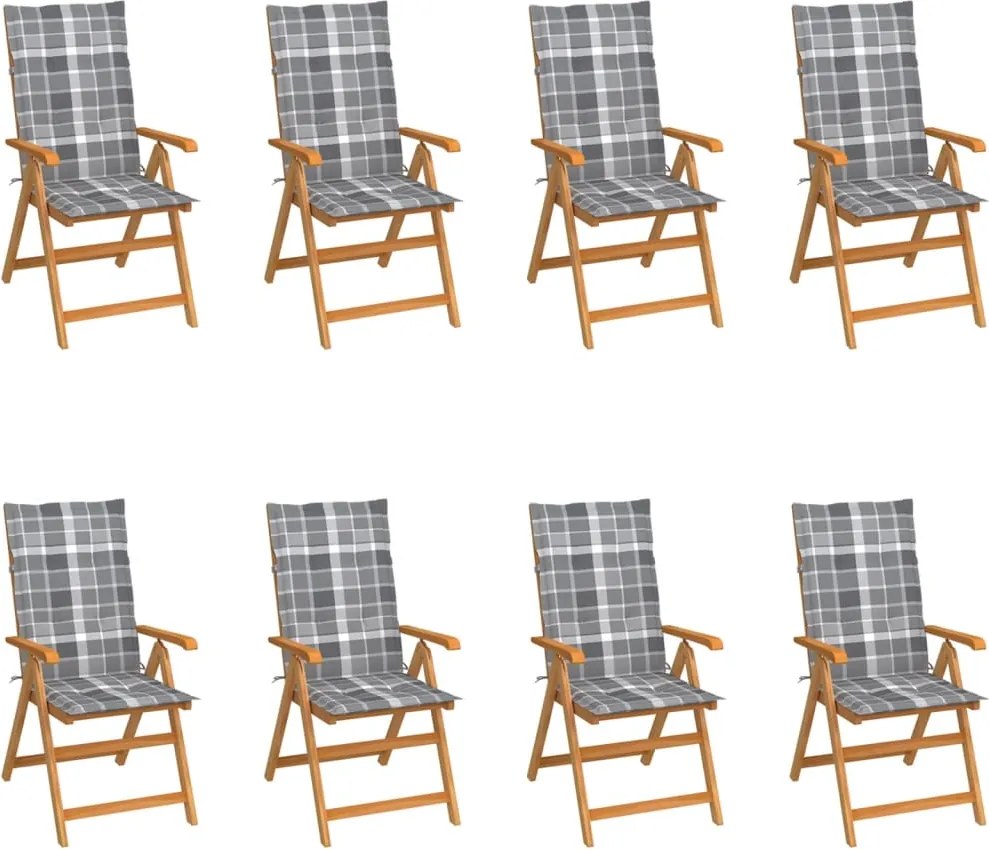 vidaXL Scaune de grădină rabatabile cu perne, 8 buc., lemn masiv tec