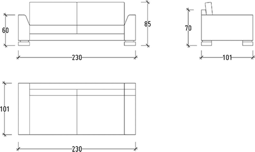 Canapea lemn masiv Panfilo, 230 × 85 × 101 cm