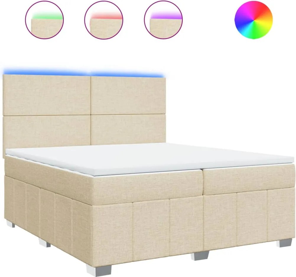 vidaXL Pat box spring cu saltea, crem, 200x200 cm, textil