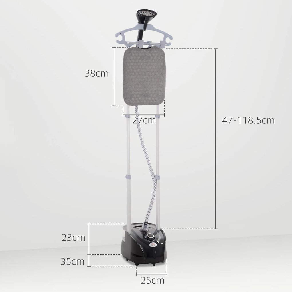 HOMCOM Aparat de Călcat Vertical cu Aburi, Fier de Călcat de 2L, Putere 1950W cu 2 Tije Portabil, 35x25x23cm | Aosom Romania