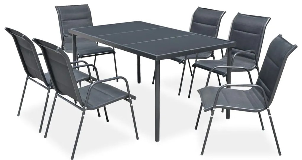 43309 vidaXL Set mobilier de exterior, 7 piese, negru, oțel