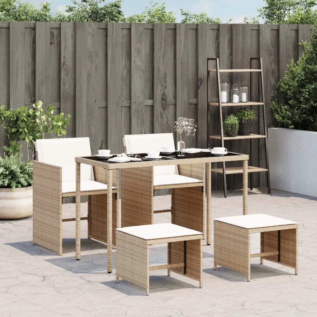 vidaXL Set mobilier de grădină cu perne, 5 piese, bej, poliratan