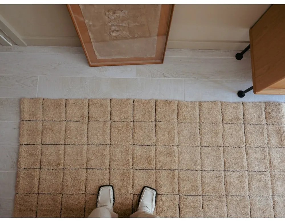 Covor tip traversă chihlimbar țesut manual din lână 80x230 cm Mosaic Amber – Lorena Canals