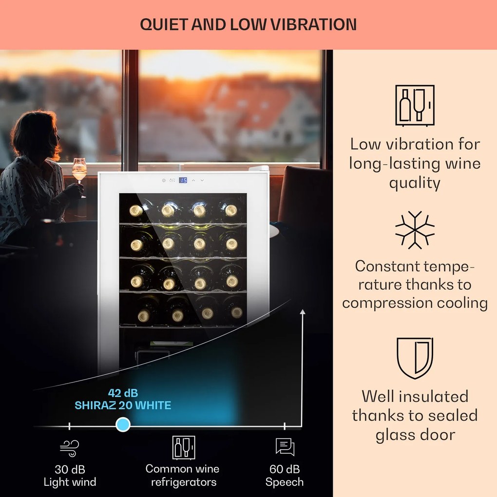 Shiraz 20 Uno răcitor de vinuri 53 litri 20 sticle Panou de control tactil 5-18 °C
