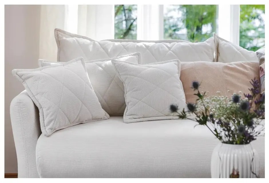 Canapea albă extensibilă/cu spațiu de depozitare cu tapițerie din catifea reiată 215 cm Bjork – Bonami Selection