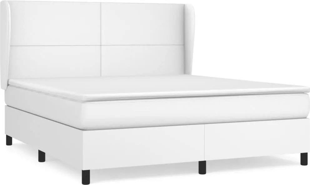 vidaXL Pat box spring cu saltea, alb, 160x200 cm, piele ecologică
