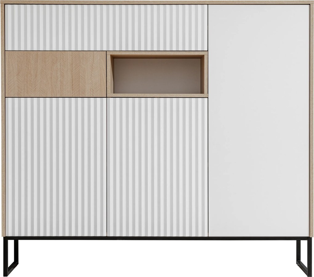 Comodă Bliwon 149 cm cu sertare - herringbone scandi/alb mat