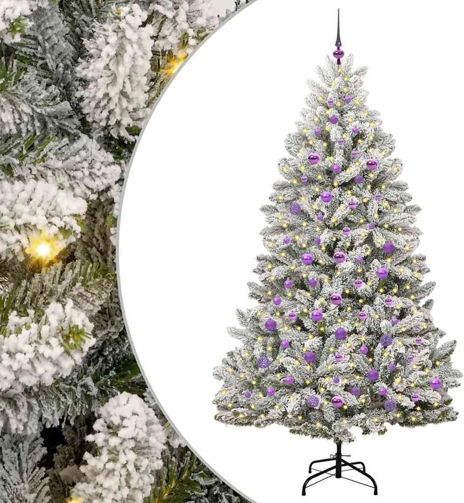 vidaXL Brad de Crăciun artificial Verde și alb 210 cm PVC și Metal