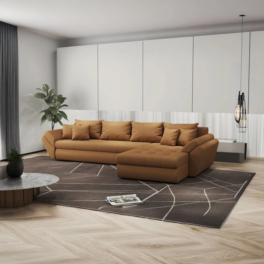 Colțar extensibil dumonde cu ladă de depozitare si sezut confortabil din spuma high-density, Loana XL Enjoy Mango II 335x185 cm