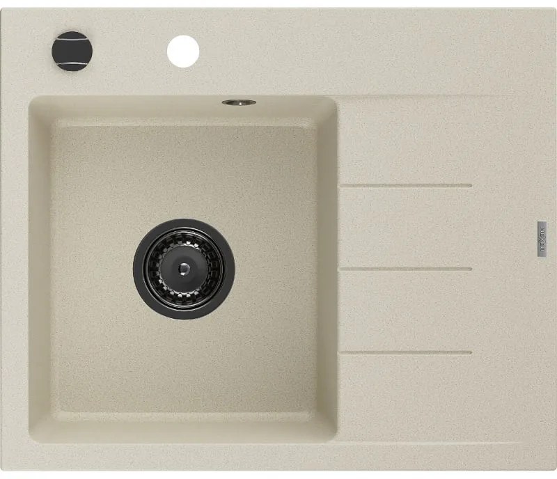 Mexen Ben chiuvetă de granit cu o cuvă și picurător, stânga 600 x 500 mm, bej, sifon negru - 6522605000-69-B