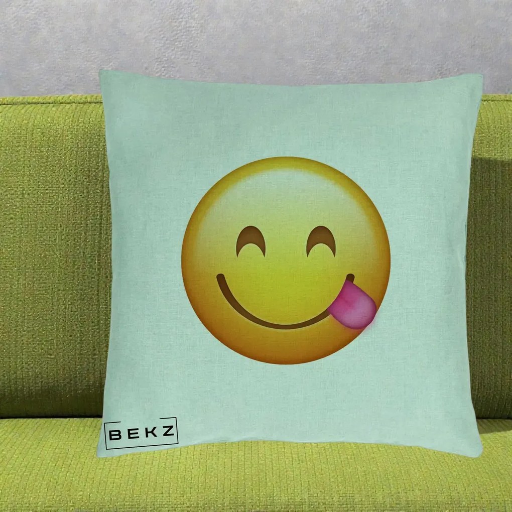 Perna Decorativa Emoji Limba Scoasa, 40x40 cm, Verde Menta, Husa Detasabila, Perna Inclusa, BEKZ®