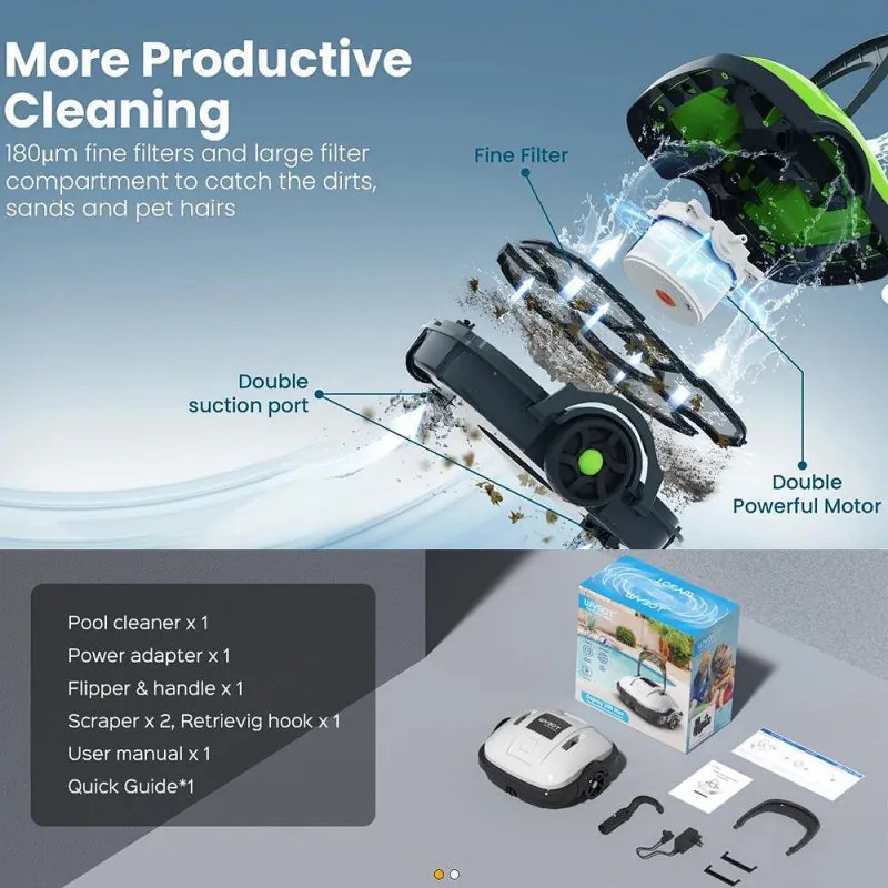 Robot pentru curatarea piscinelor fara fir Wybot OSPREY 200 MAX, 5200 mAh, Pana la 80 m², Motor dublu, Autonomie 100 min, Self-beaching, Auto-reverse,, IPX8, Gri