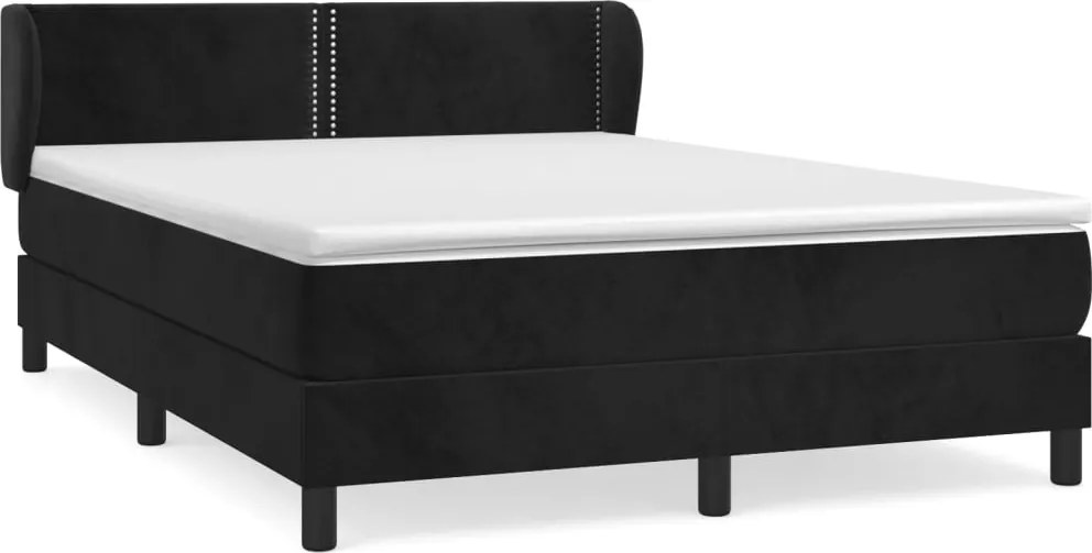 vidaXL Pat box spring cu saltea, negru, 140x200 cm, catifea