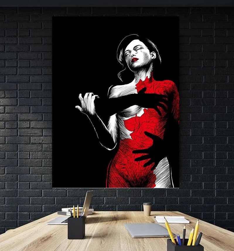 Tablou canvas Girl Black and Red 120x80 cm
