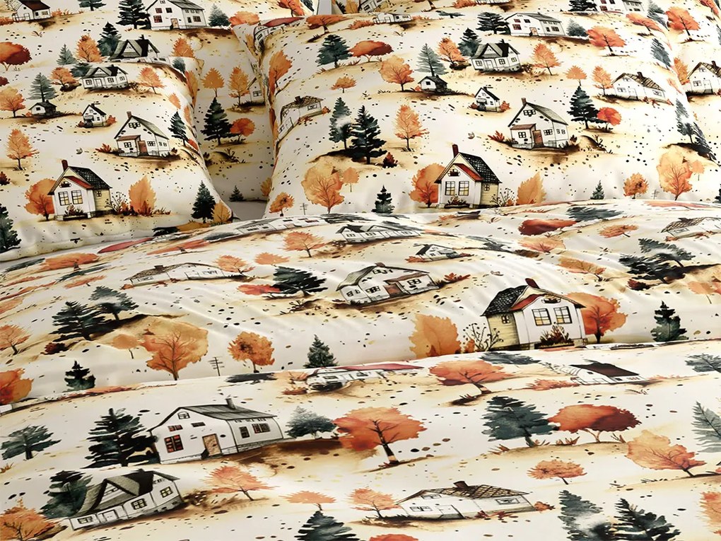 Lenjerie de pat din bumbac AUTUMN VILLAGE colorat Dimensiune lenjerie de pat: 2 buc 70 x 90 cm | 200 x 220 cm