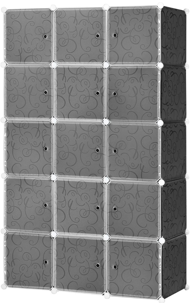 HOMCOM Șifonier cu design în cuburi, 2 cuburi mari și 9 cuburi mici, plastic, metal, 111L x 47L x 183Î cm, Negru+Alb | Aosom Romania