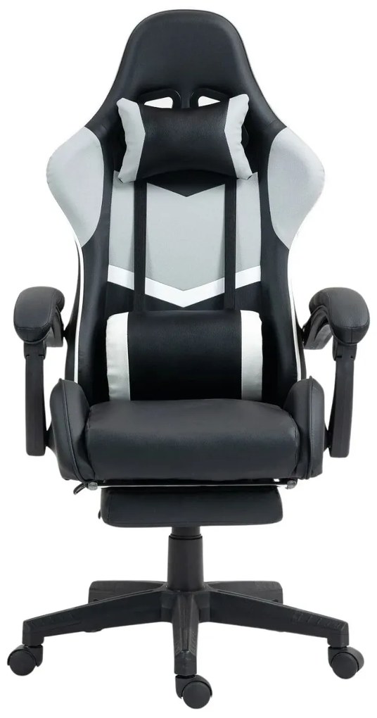 RESIGILAT- Scaun gaming, perne suport lombar si cervical, suport picioare, piele PU, Negru