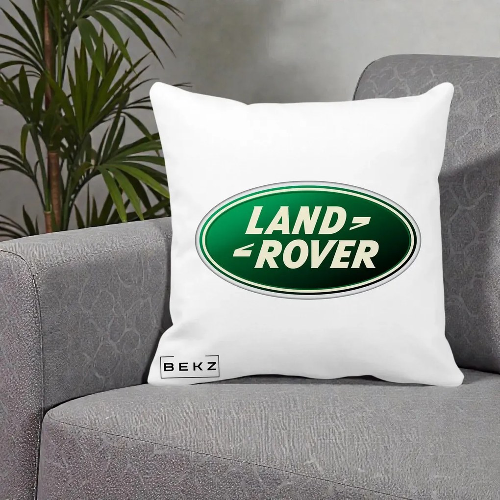 Perna Personalizata cu emblema Land Rover, 40x40 cm, Alba Mata, Husa Detasabila, Perna Inclusa, BEKZ®