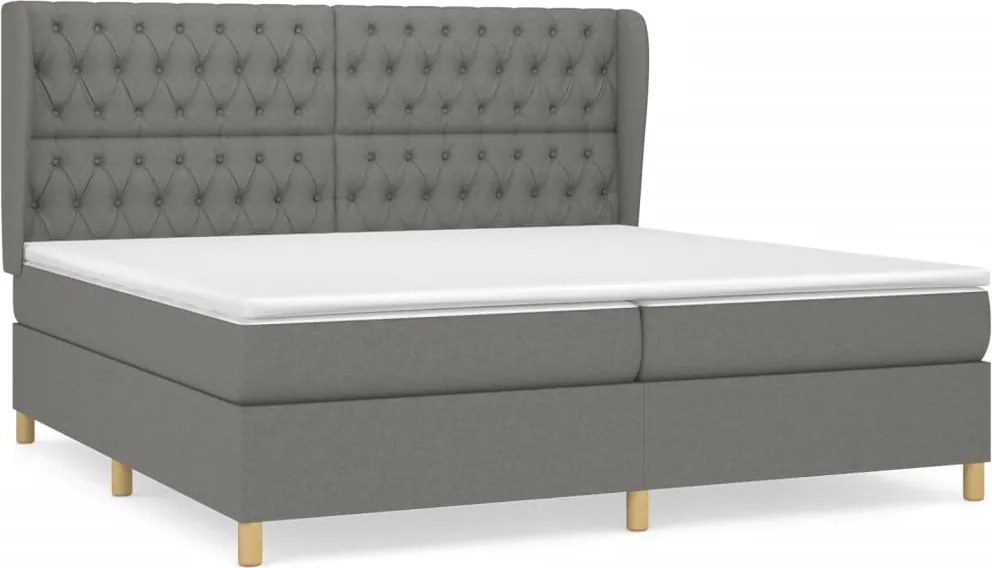 vidaXL Pat box spring cu saltea, gri închis, 200x200 cm, textil