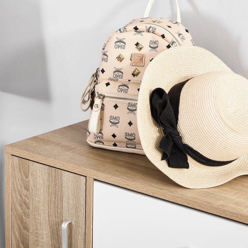 HOMCOM Suport pentru Pantofi Modern care Economiseste Spatiu cu 3 Usi si Rafturi Reglabile, Sertar si Dulapior cu Polite, Culoarea Lemnului si Alb