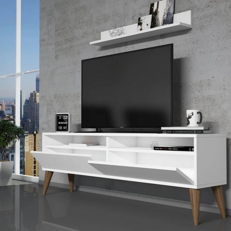 Set Comoda TV si Masuta de Cafea Living Best Alb