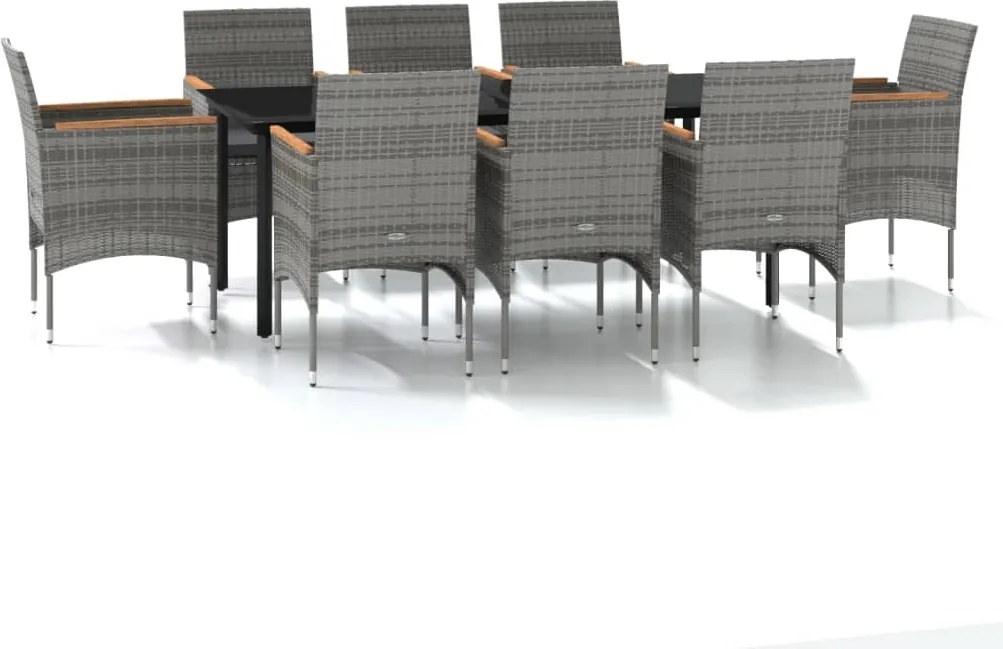 vidaXL Set mobilier de grădină cu perne, 9 piese, gri și negru