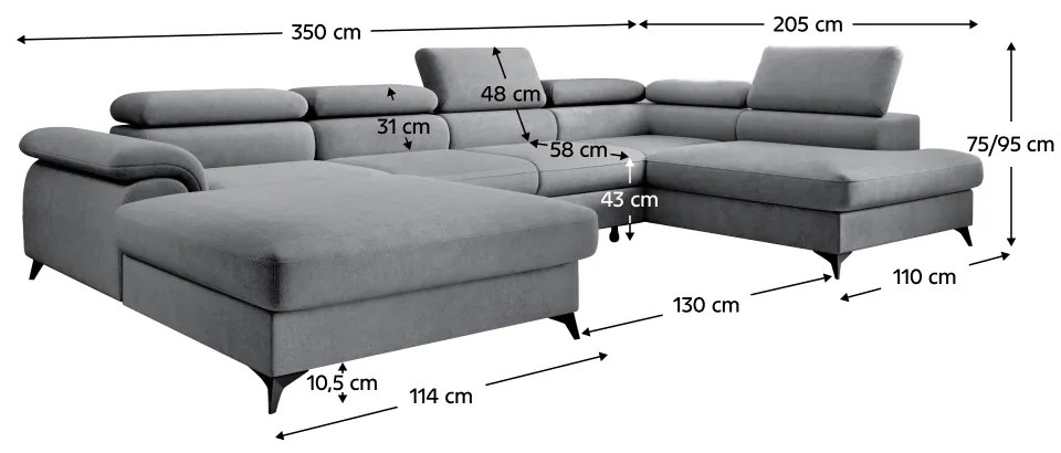 Canapea extensibila, gri, dreapta, POLY ROH U