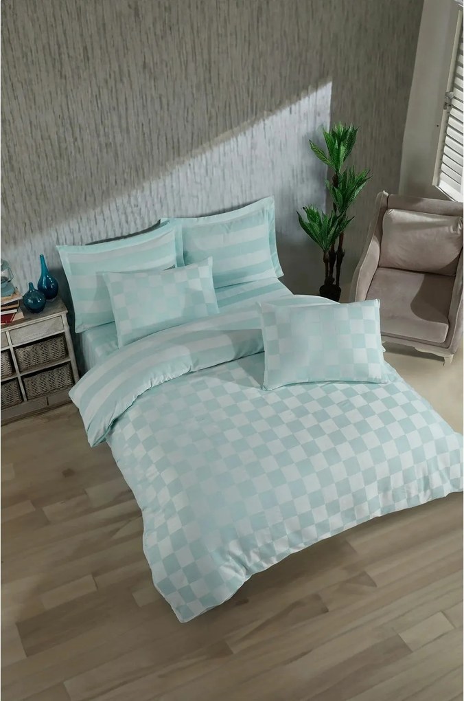 Set lenjerie pat KARELI SATEN, verde menta, bumbac/poliester, 200x220