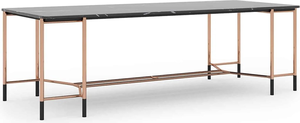 Masă lemn masiv Dining Negru-Rose Gold L 240 x A 95 x H 75 cm - Marmura naturala