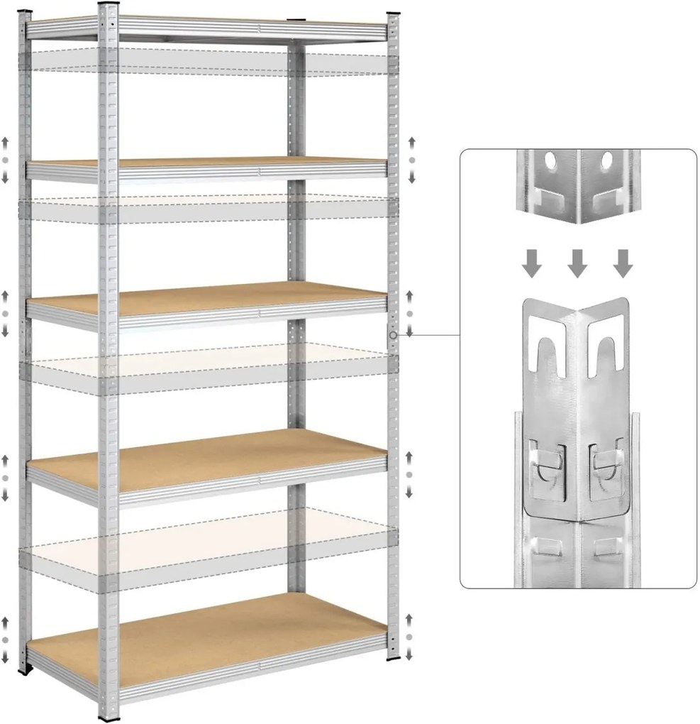 Raft Songmics, 5 rafturi, 50 x 100 x 200 cm, Silver, GLR050E01