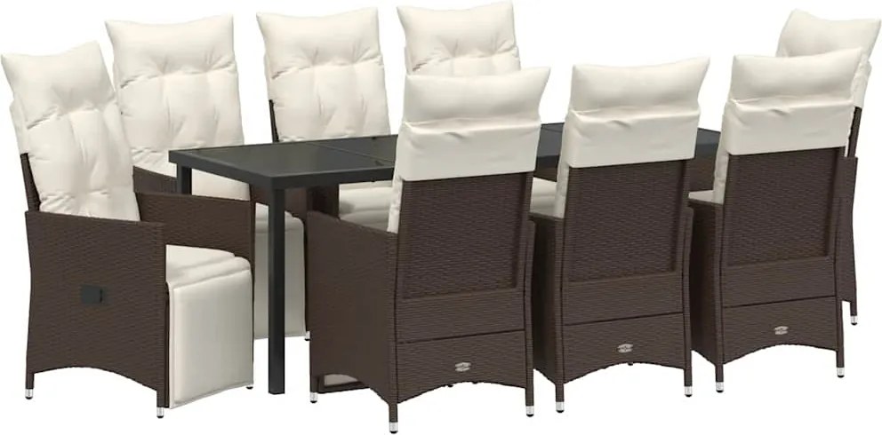 vidaXL Set de masă pentru grădină cu pernă 9 pcs Maro poliratan