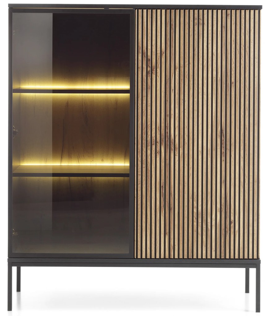 Vitrină Silvano WT104 (Negru + Stejar wotan) (cu iluminat LED). 1062588