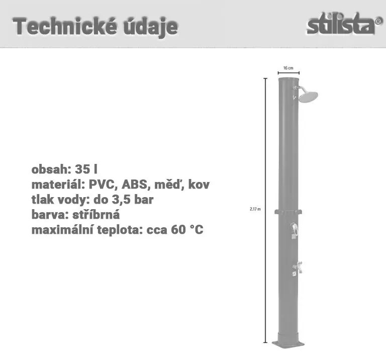 STILISTA Duș de grădină solar 35 l, negru