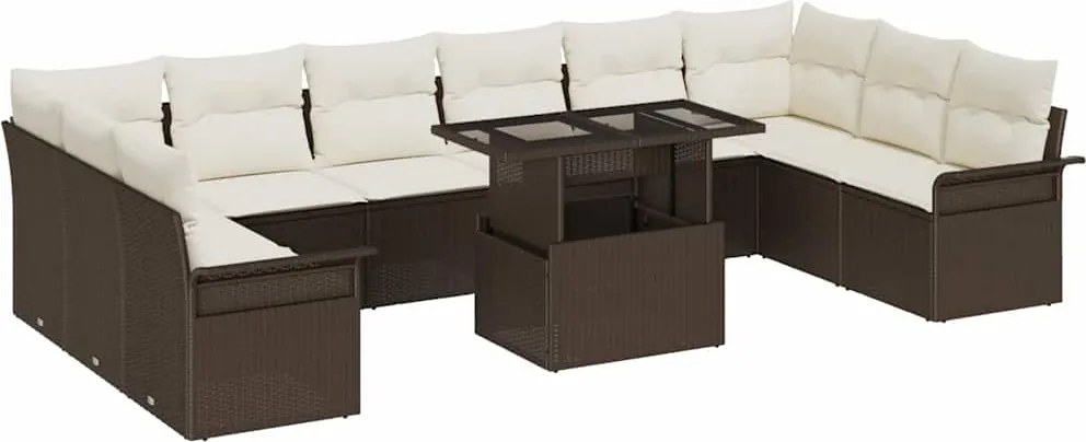vidaXL Set de canapele pentru grădină cu pernă 11 pcs Maro Rattan poli