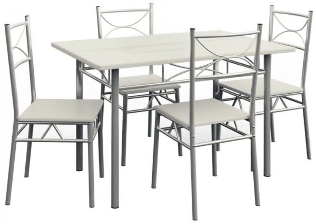 Jurhan Set de mese de dining PAUL, 5 bucăți, catifea albă