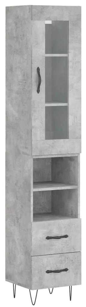 3199333 vidaXL Dulap înalt, gri beton, 34,5x34x180 cm, lemn prelucrat