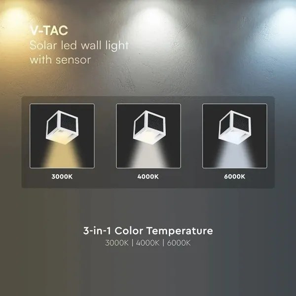 Lampă de perete solară cu LED și senzor 9W/3,7V 3000/4000/6000K IP65 2600 mAh albă