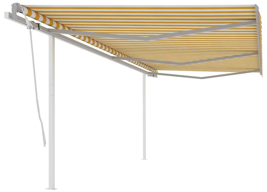 vidaXL Copertină retractabilă manual cu stâlpi, galben și alb, 6x3 m