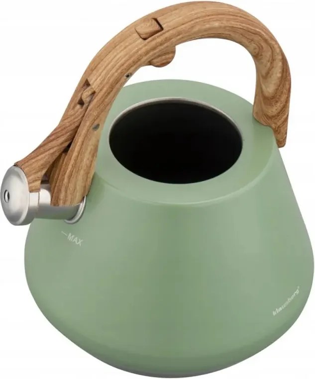 Ceainic cu fluier Klausberg KB 9062, 2,5 l, Otel inoxidabil, Maner care nu se incalzeste, Toate plitele inclusiv inductie, Verde
