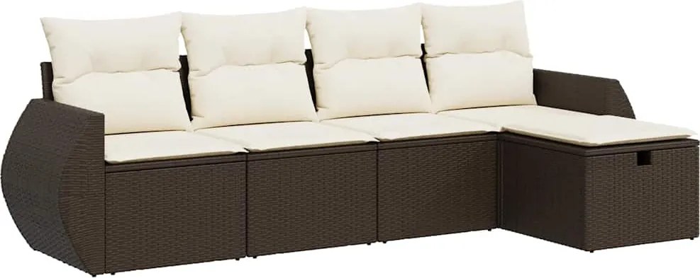 vidaXL Set canapele de grădină cu perne, 5 piese, maro, poliratan