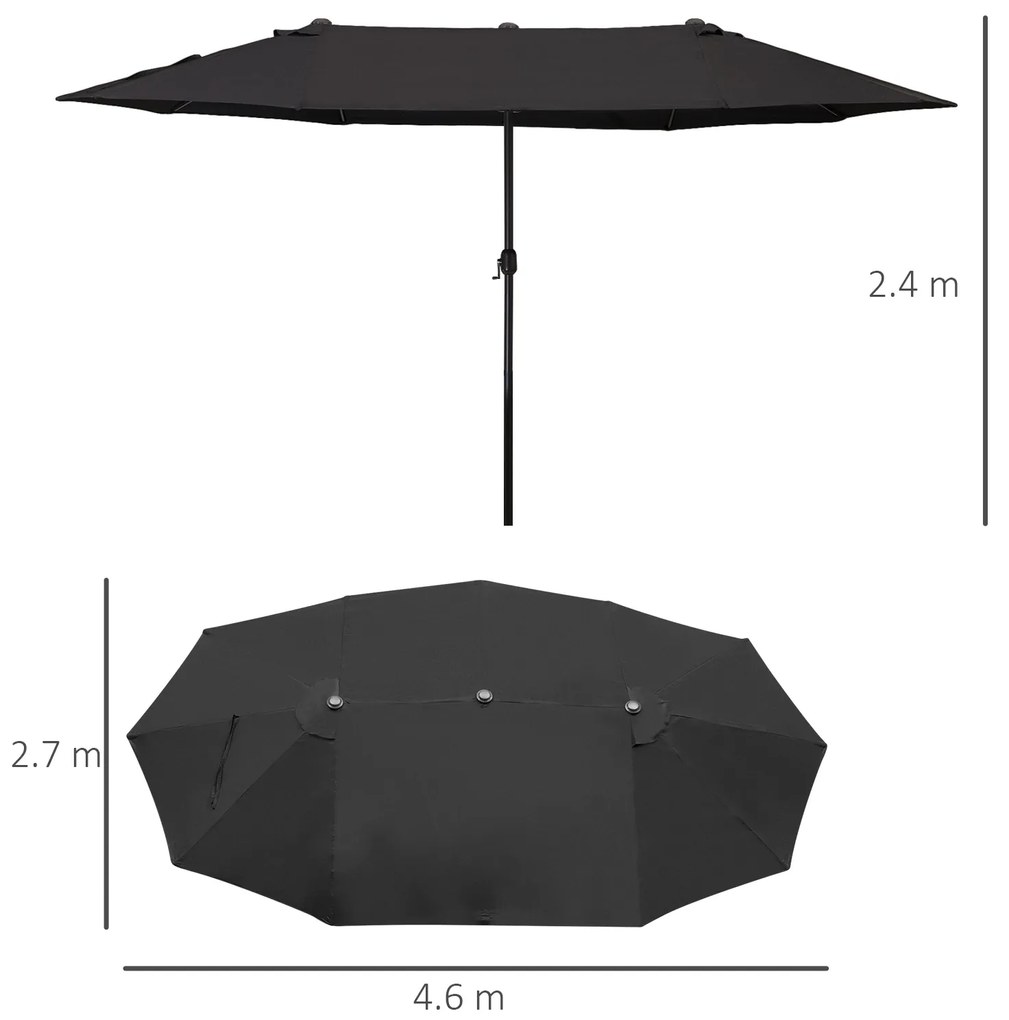 Outsunny Umbrelă Dublă de Grădină cu Manivelă Oțel și Poliester Rezistent, 460x270x240cm, Negru | Aosom Romania