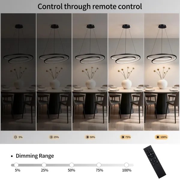 Brilagi-LED Lustră dimmabilă pe cablu TWISTER LED/75W/230V Ø 70 cm, negru + telecomandă