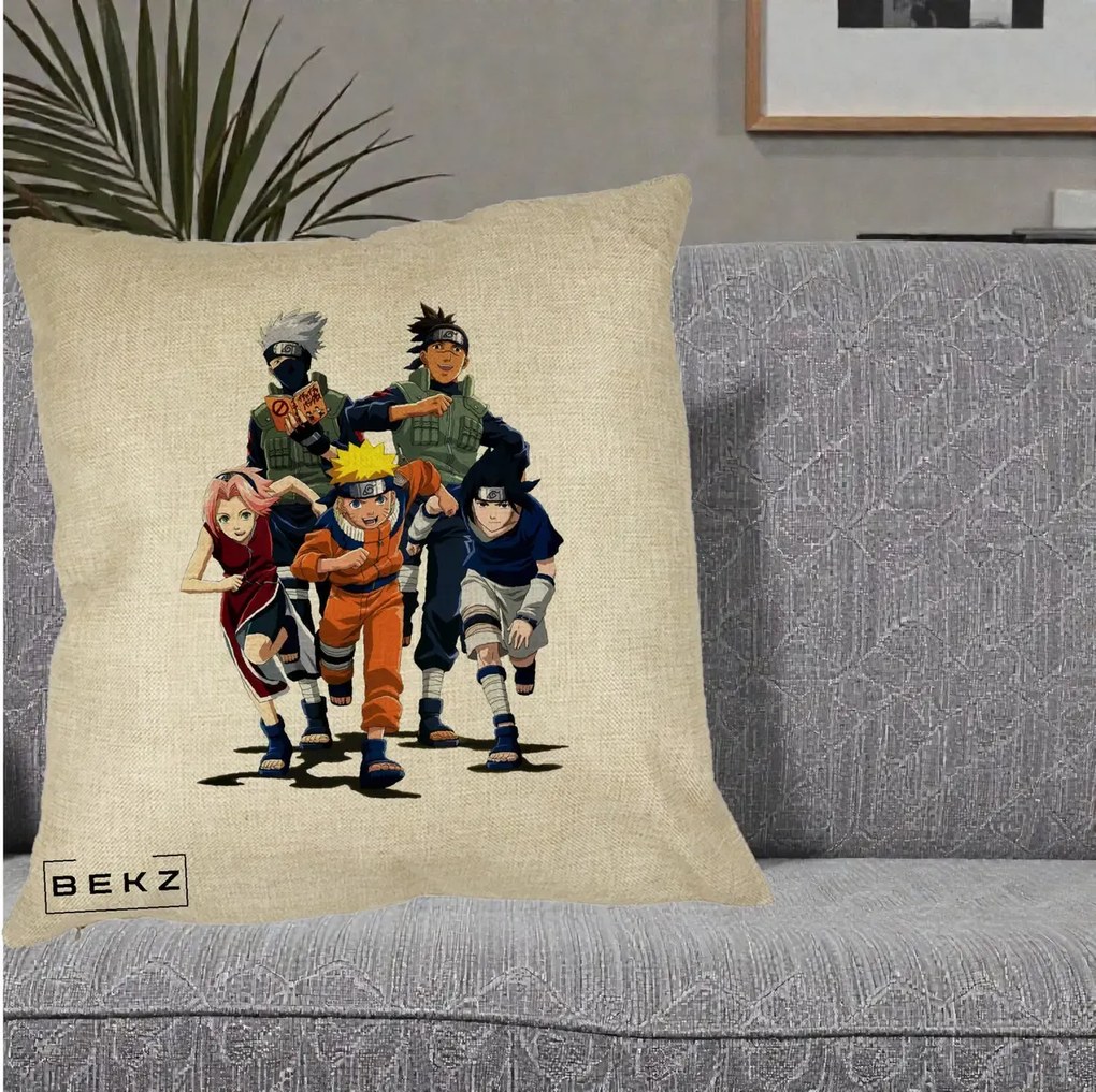 Perna Personalizata Naruto Echipa 7 Kakashi Sensei, 40x40 cm, Crem, Husa Detasabila, Perna Inclusa, BEKZ®