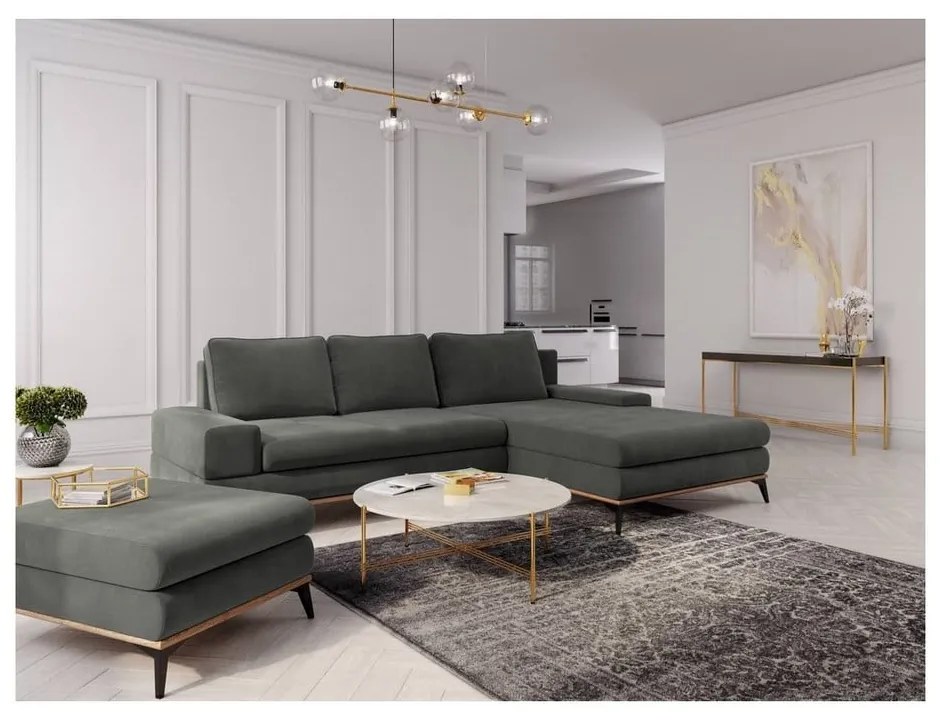 Colțar extensibil cu șezlong pe partea dreaptă Windsor & Co Sofas Planet, gri închis