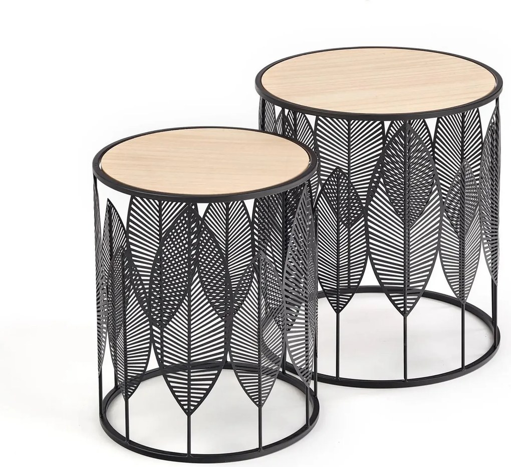 Set 2 masute cafea FOLLA, stejar/negru