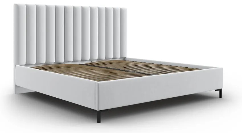 Pat matrimonial gri deschis tapițat cu spațiu de depozitare și somieră 140x200 cm Casey – Mazzini Beds
