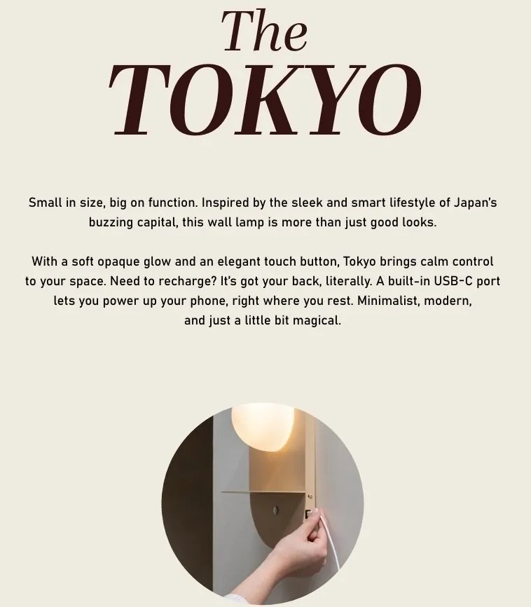 Aplica cu port USB din metal Tokyo bej